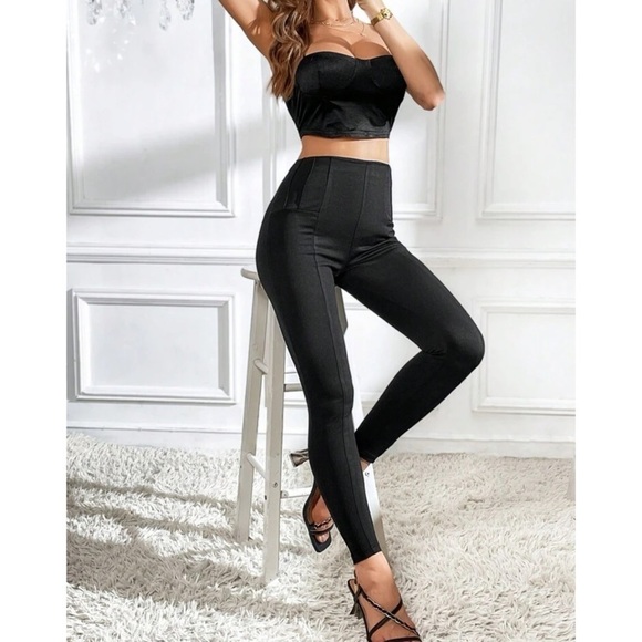 Black Mid Rise leggings pants size Large - Picture 7 of 9